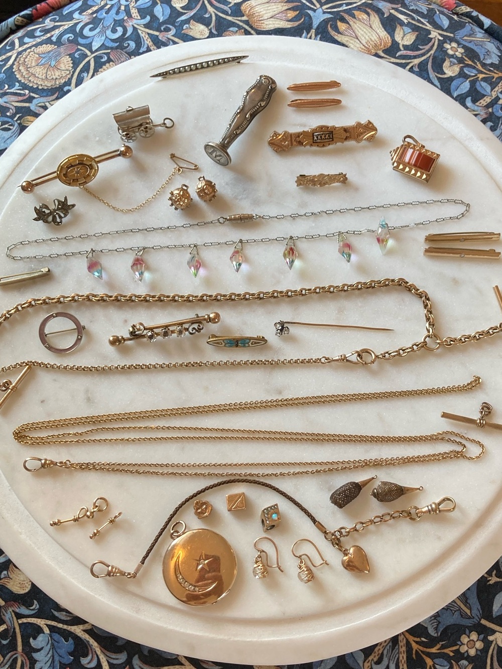 Antique Victorian Hairwork Charms, 1/10 Gold, Paste, Agate, Diamond, Enamel Lot